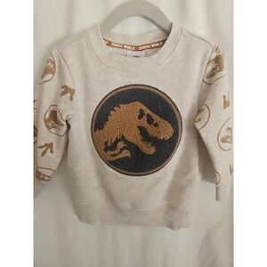Jurassic World Toddler Boys 18M T-Rex Chenille Sweatshirt Oatmeal Dinosaur
